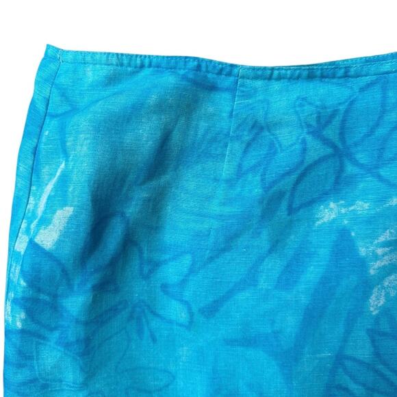 Jones Wear Sport Linen Blend Wrap Skirt Tropical Floral Turquoise Blue Size 8 - Picture 4 of 6